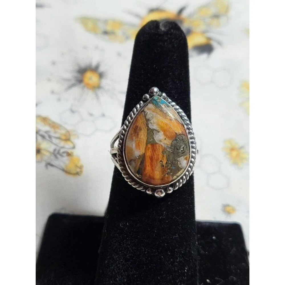Sterling Silver Spiny Oyster Copper Turquoise Ring